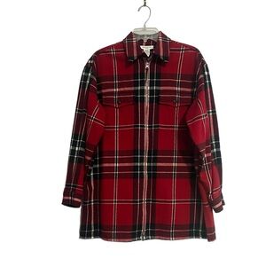 Jones Of New York Plaid Zip Front Long Flannel 100% Cotton Buffalo Plaid M